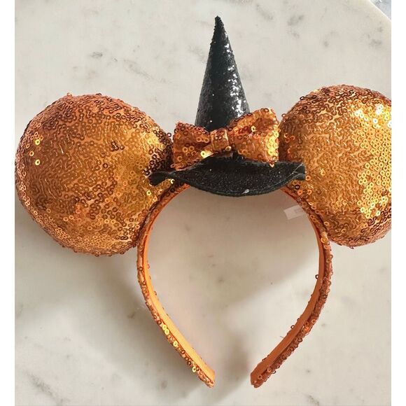 Disneys Minnie mouse orange sequin Halloween witch ears - Picture 5 of 5